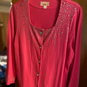 Quacker Factory Fuchsia Cardigan with Sparkling Accents